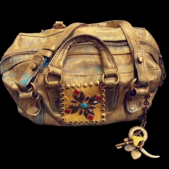 Customed Golds & Turquoise Leather Bag